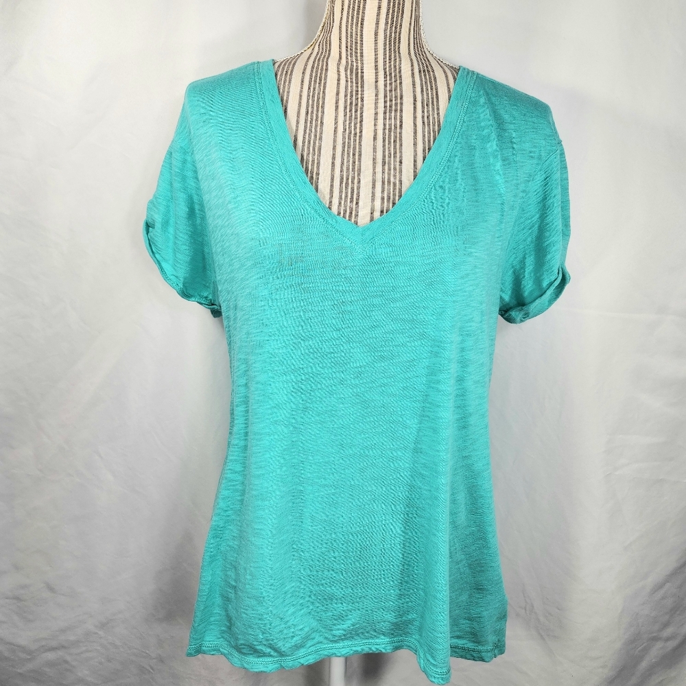 SO Green V Neck Front & Back 100% Cotton Short Sleeve Top Size XLarge